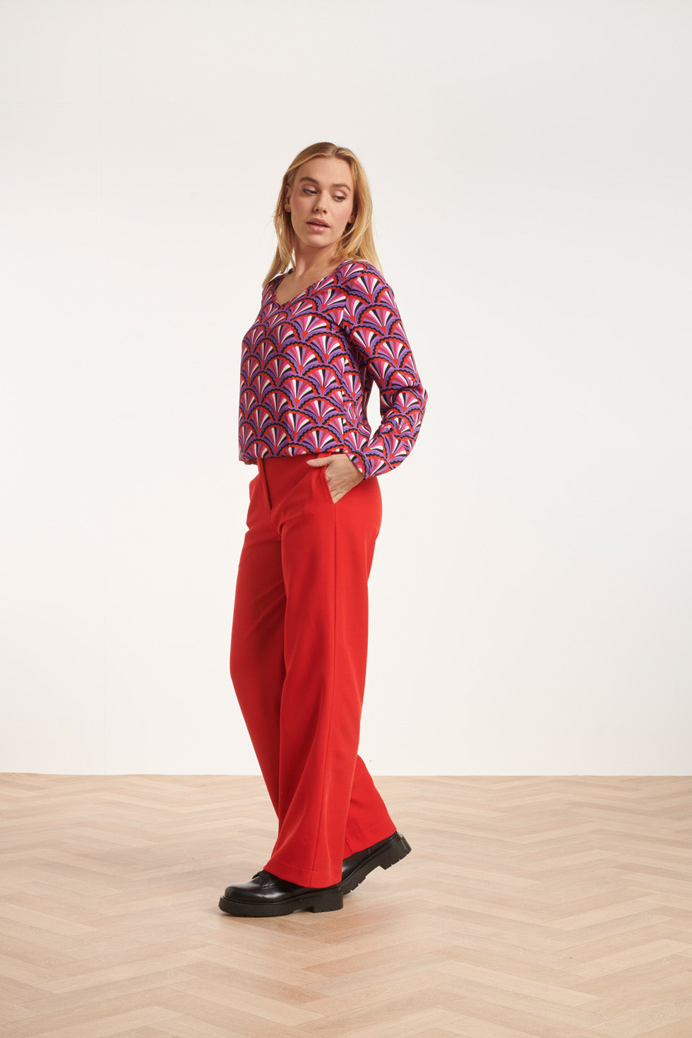 24586 Tailored Broek Met Wijde Pijpen | Red