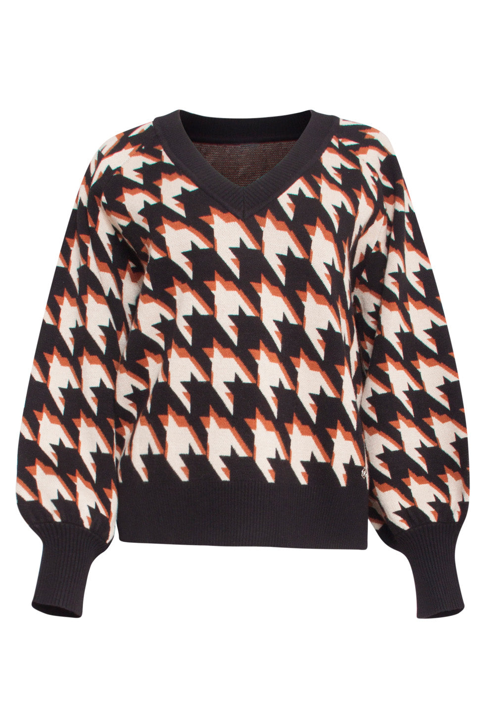 24599 Gebreide Top Met Pied-De-Poule Print | Black - Sand