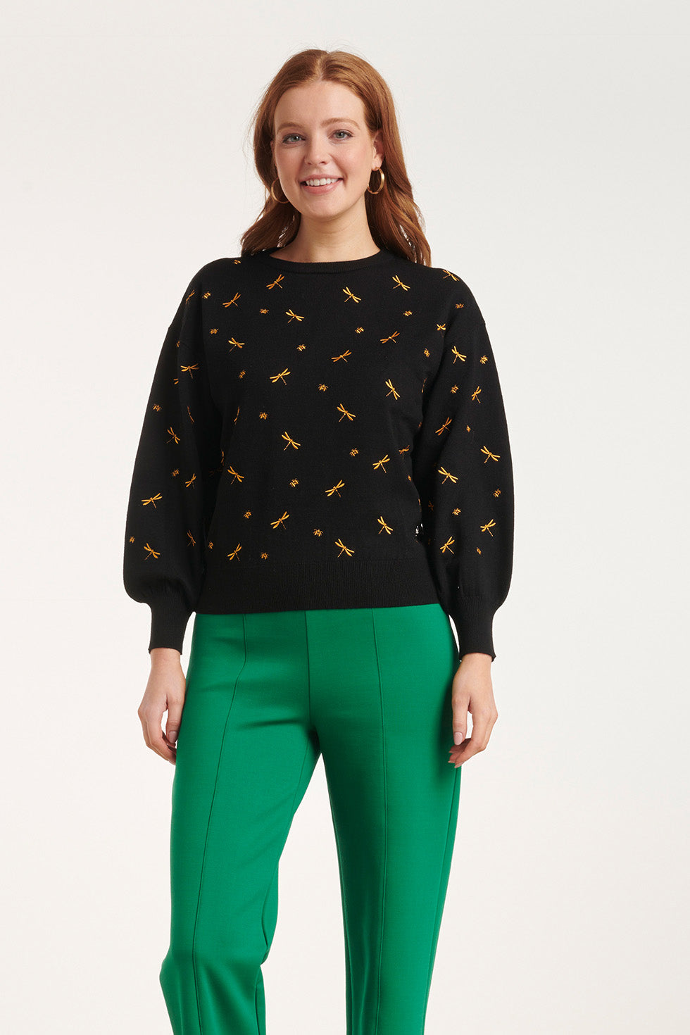 24607 e Gebreide Top Met Beestjeborduursel | Black - Gold