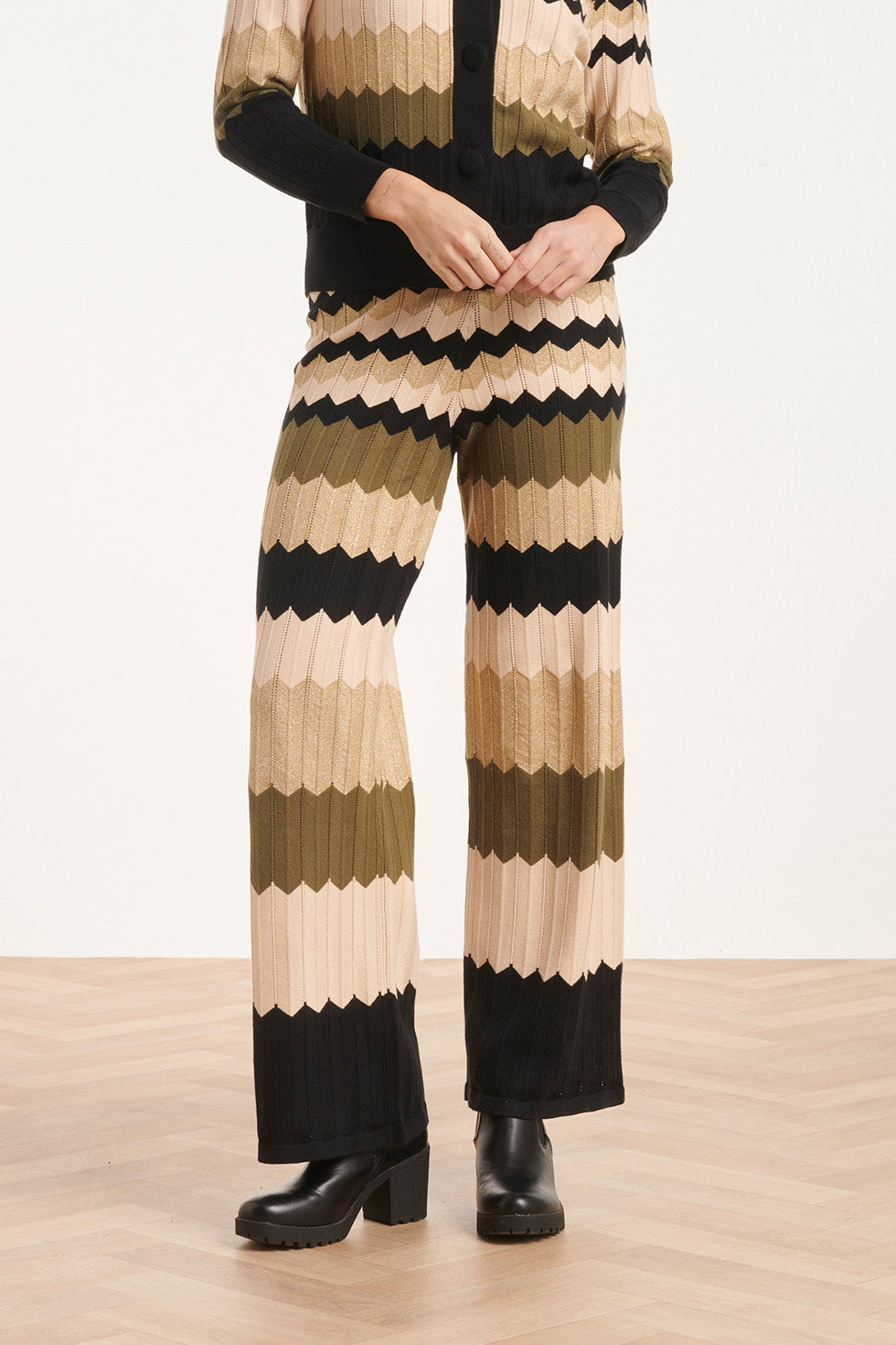 24608 Neutrale Zig-Zag Gebreide Broek | Sand - Muticolour