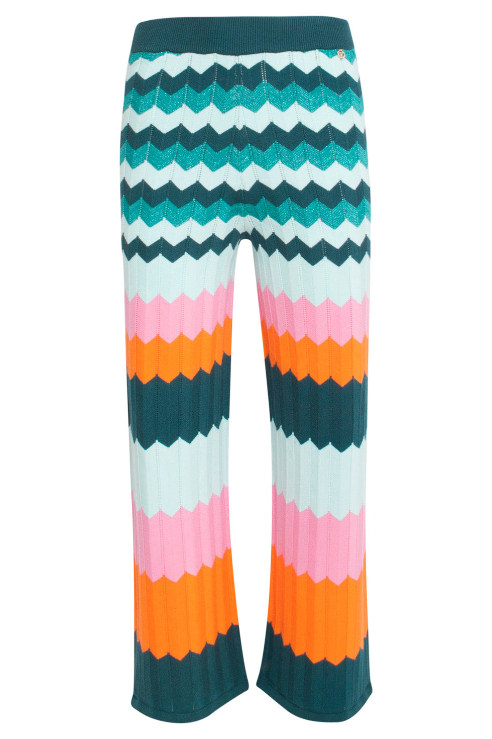 24608 rijke Zig-Zag Gebreide Broek | Petrol - Muticolour