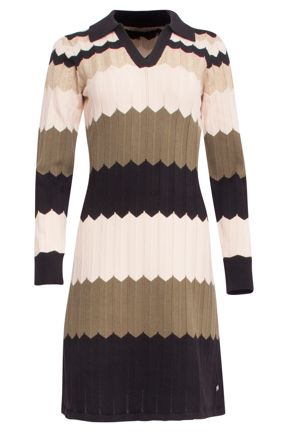 24610 Neutrale Zig-Zag Gebreide Jurk | Sand - Muticolour
