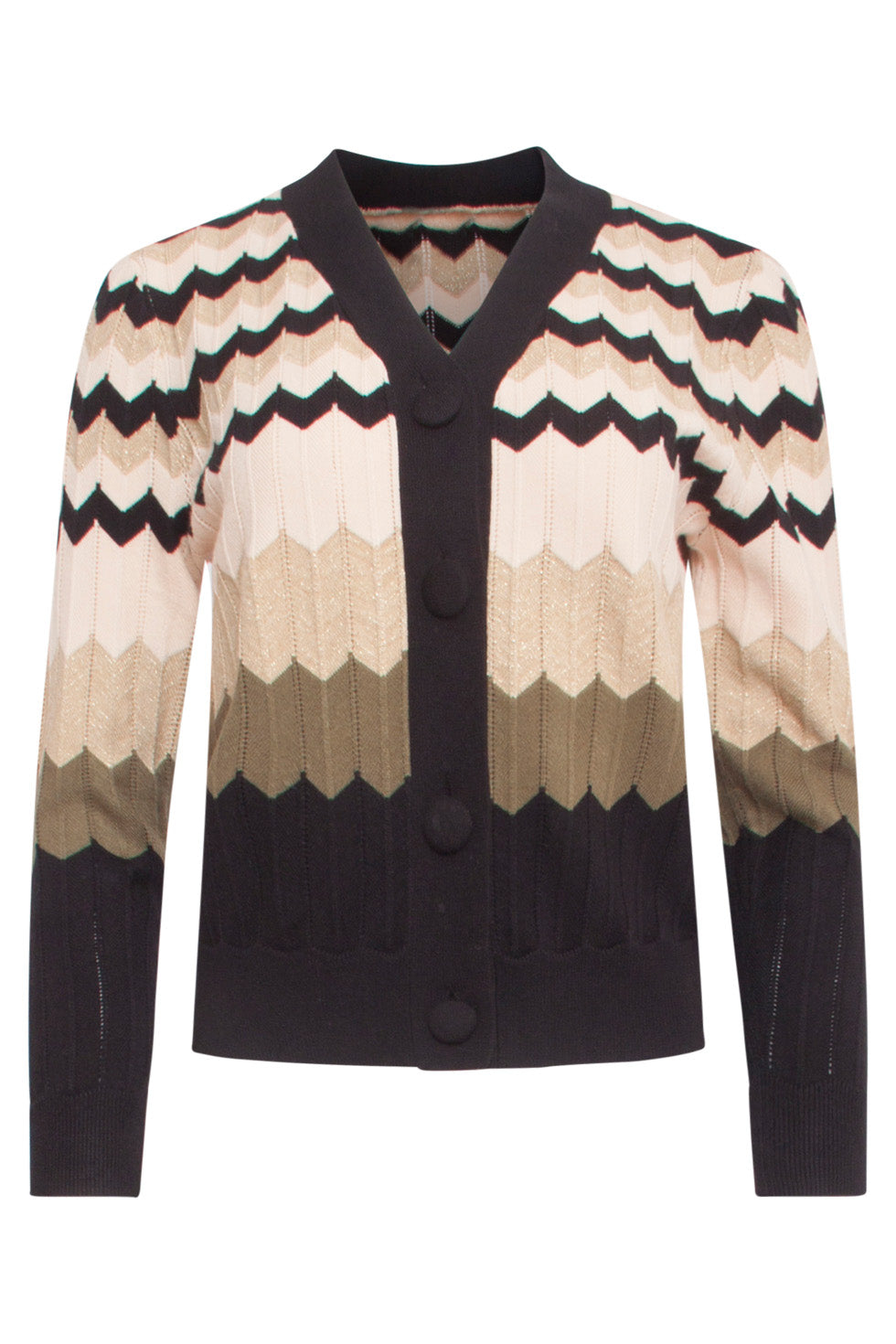 24611 Neutrale Zig-Zag Gebreide Cardigan | Sand - Muticolour