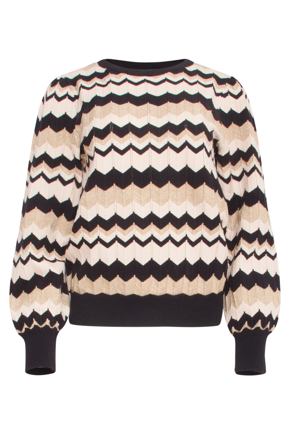 24614 -e Zigzag Gebreide Top | Sand - Black