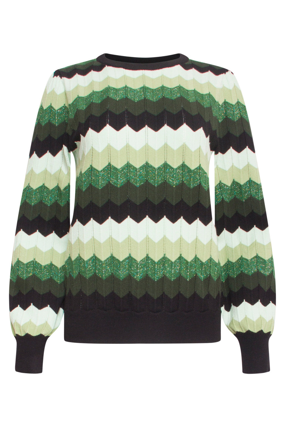 24615 Zigzag Gebreide Top | Green-Black