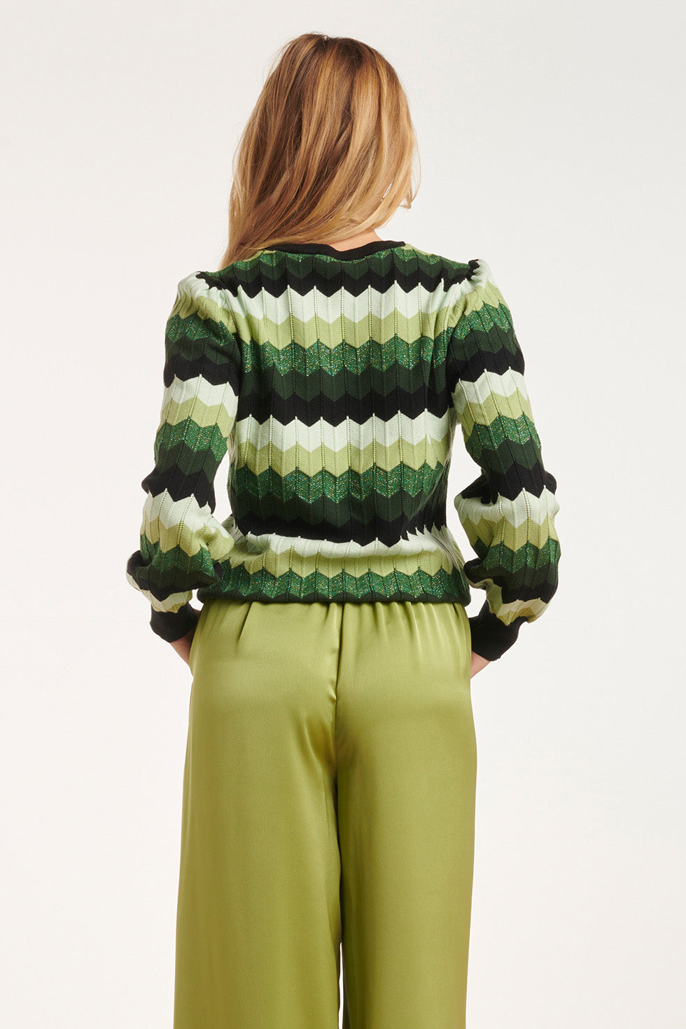 24615 Zigzag Gebreide Top | Green-Black