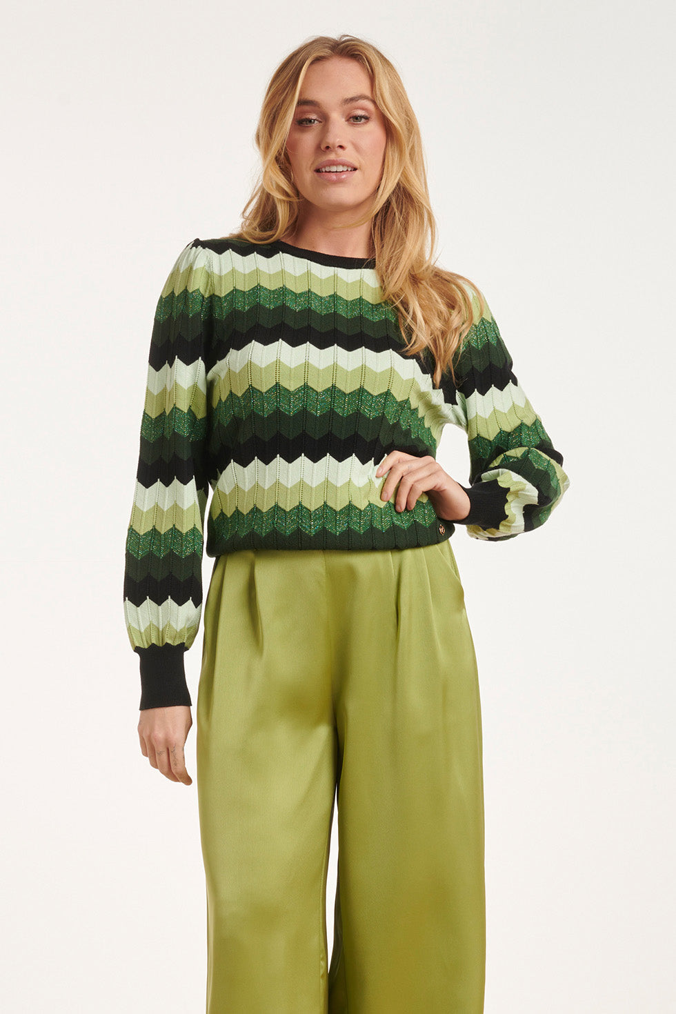 24615 Zigzag Gebreide Top | Green-Black
