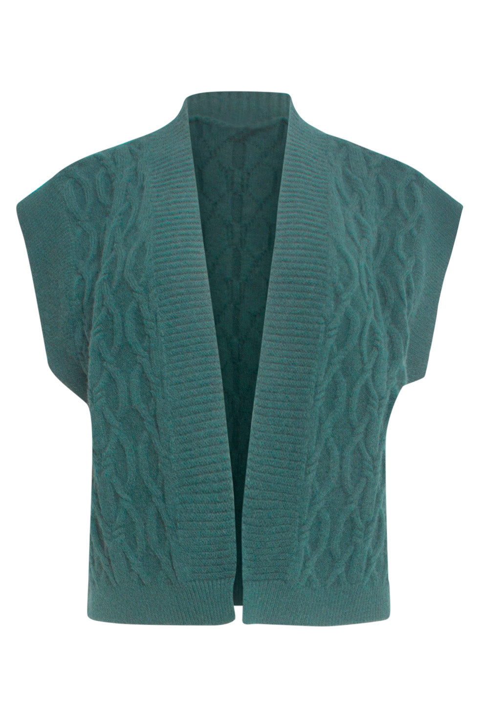 24616 Teal Gebreide Gilet Met Gevlochten Structuur | Petrol