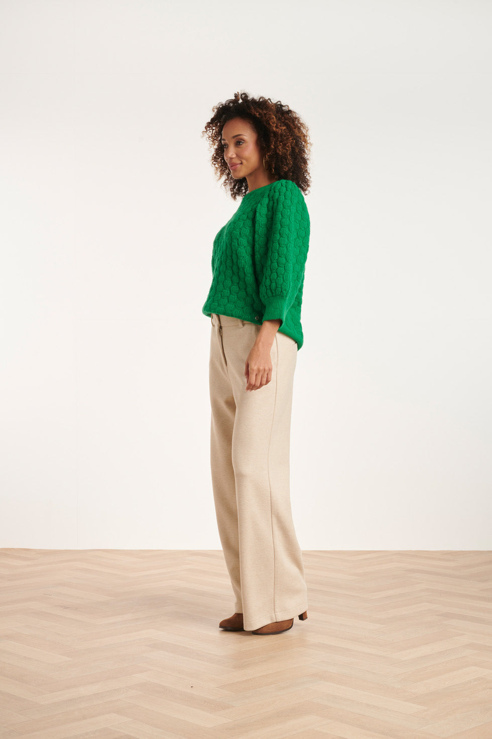 24618 Fel Gebreide Trui Met Structuur | Green
