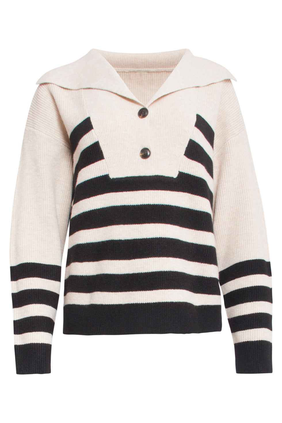 24620 Moderne Gestreepte Gebreide Trui | Sand - Black