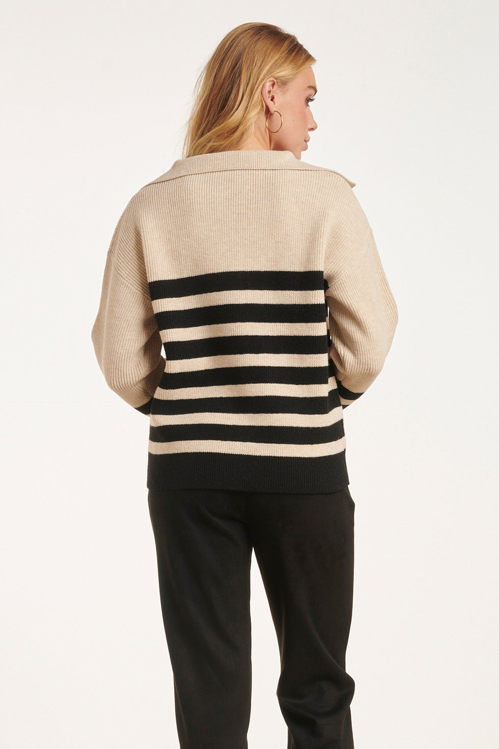 24620 Moderne Gestreepte Gebreide Trui | Sand - Black
