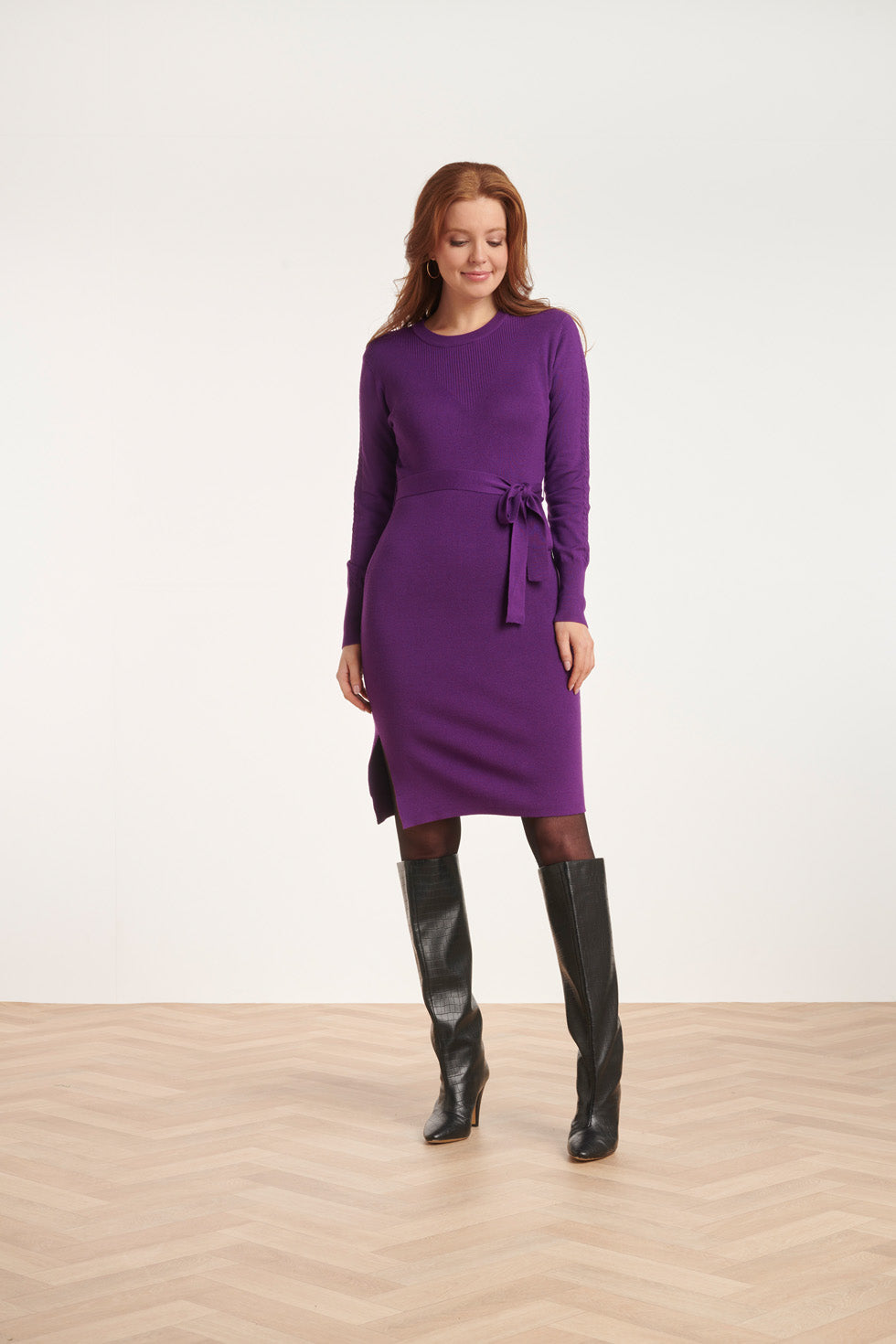 24622 Paarse Gebreide Jurk Met Ronde Hals | Purple