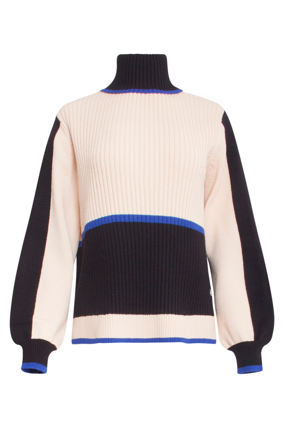 24626 BEige e Blok Gebreide Top Met Turtle Neck | Sand - Black