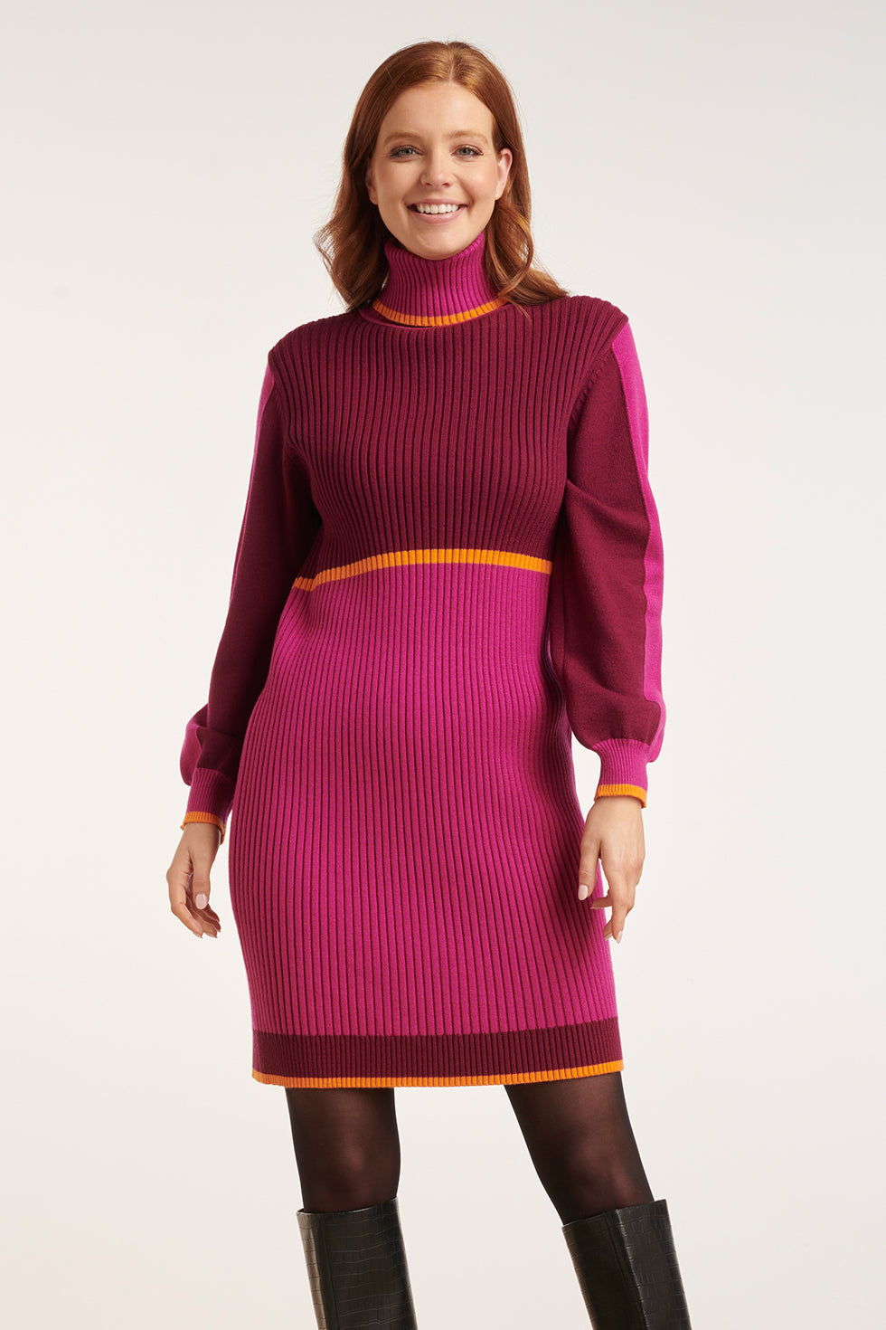 24627 blok Gebreide Jurk | Cerise - Bordeaux