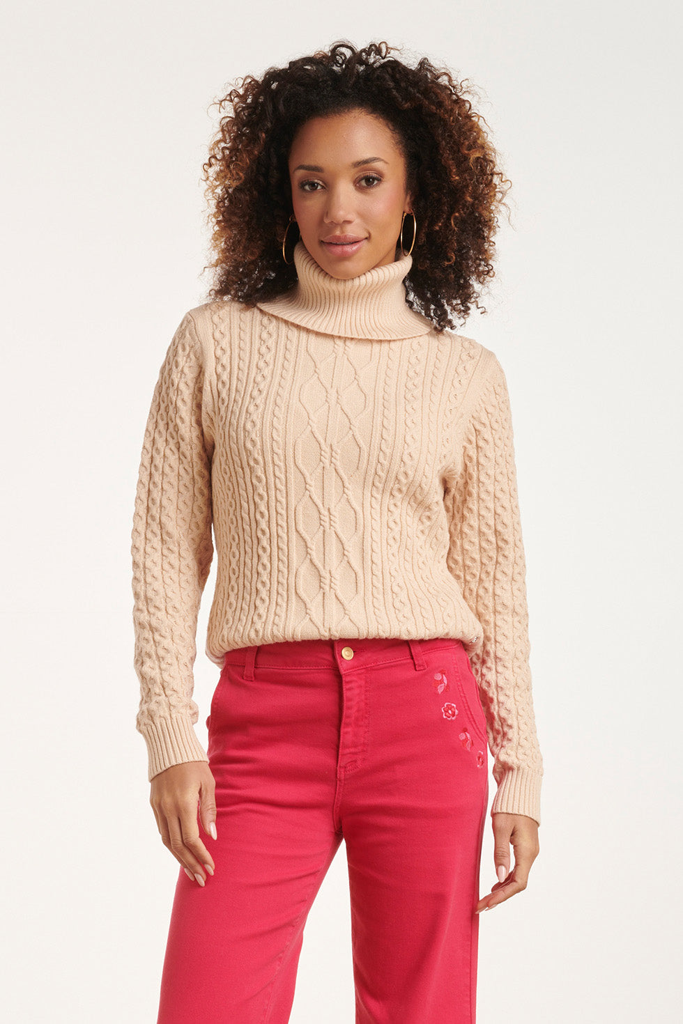 24628 Gebreid Top Met Gevlochten Structuur | Sand