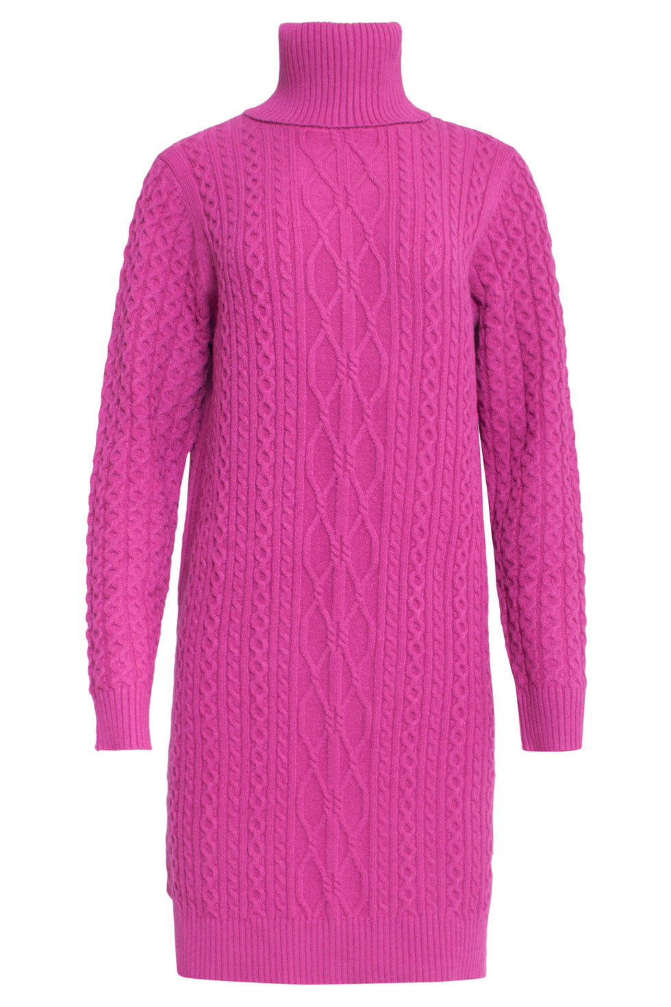 24629 Cerise Gebreid Jurk Met Kabelstructuur | Cerise