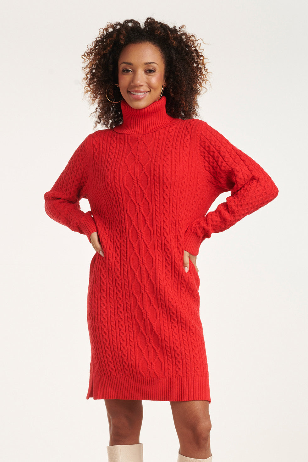 24629 Gebreid Jurk Met Vlechtstructuur | Red