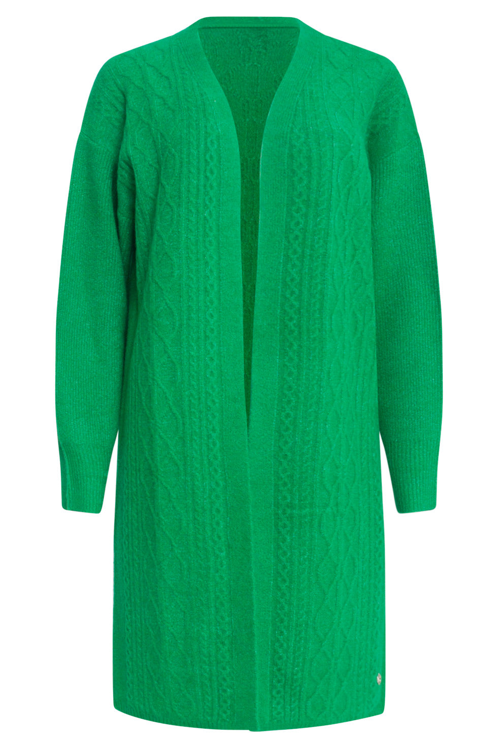 24630 Oversized Open Cardigan Met Vlechtstructuur | Green