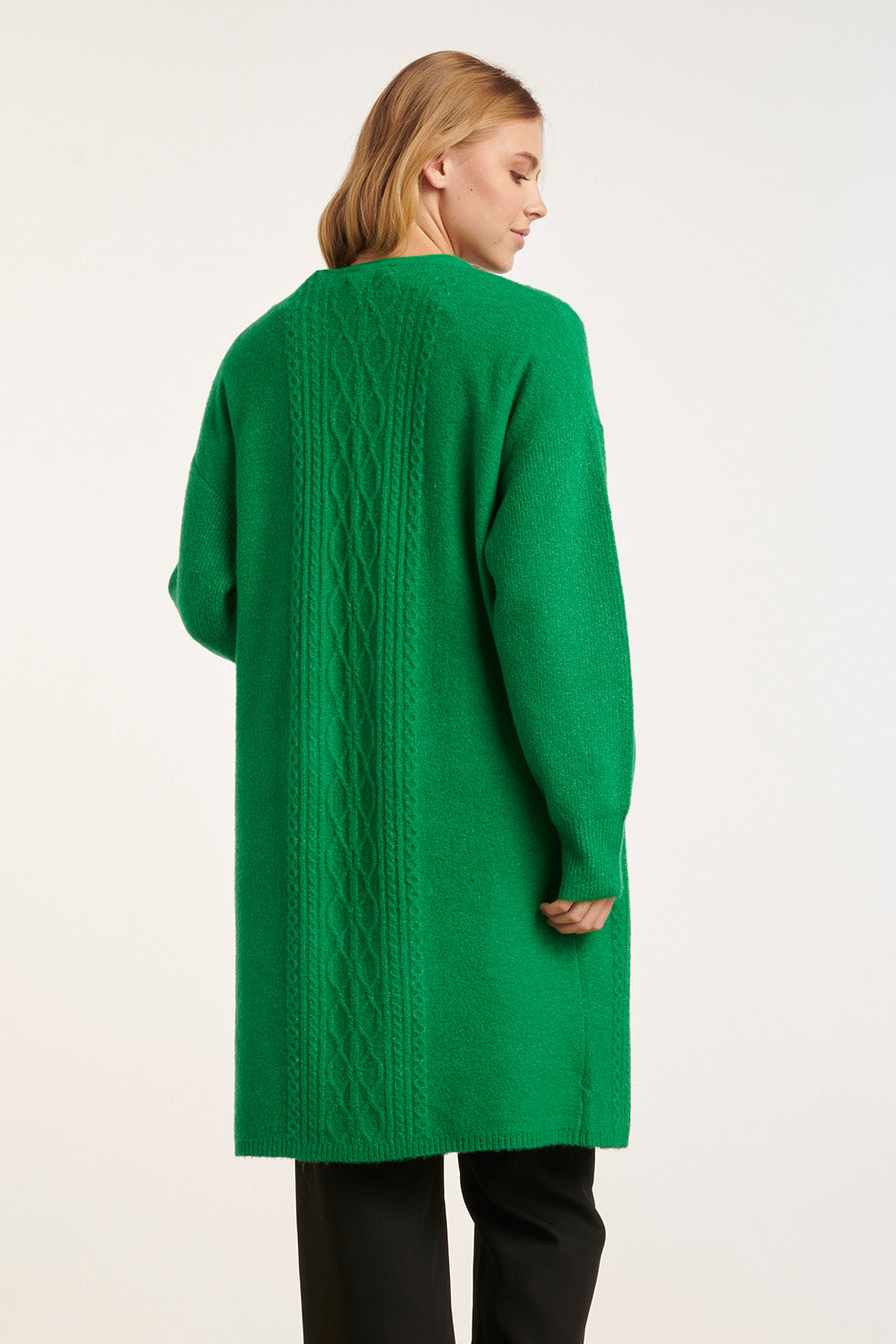 24630 Oversized Open Cardigan Met Vlechtstructuur | Green