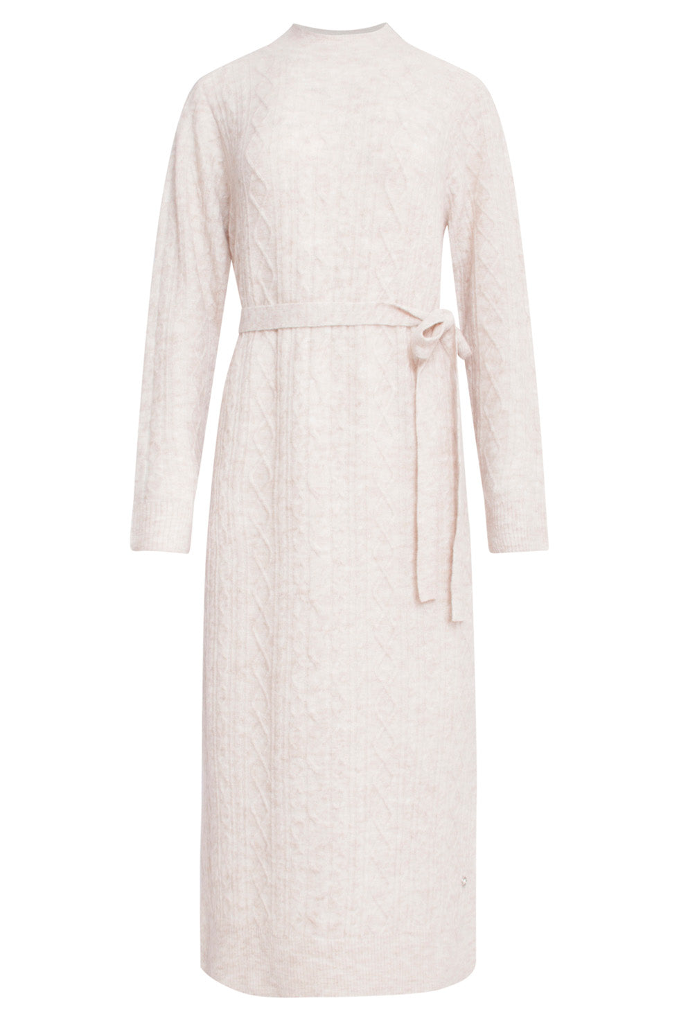 24631 Beige e Gebreide Midi Jurk Met Kabelstructuur | Sand
