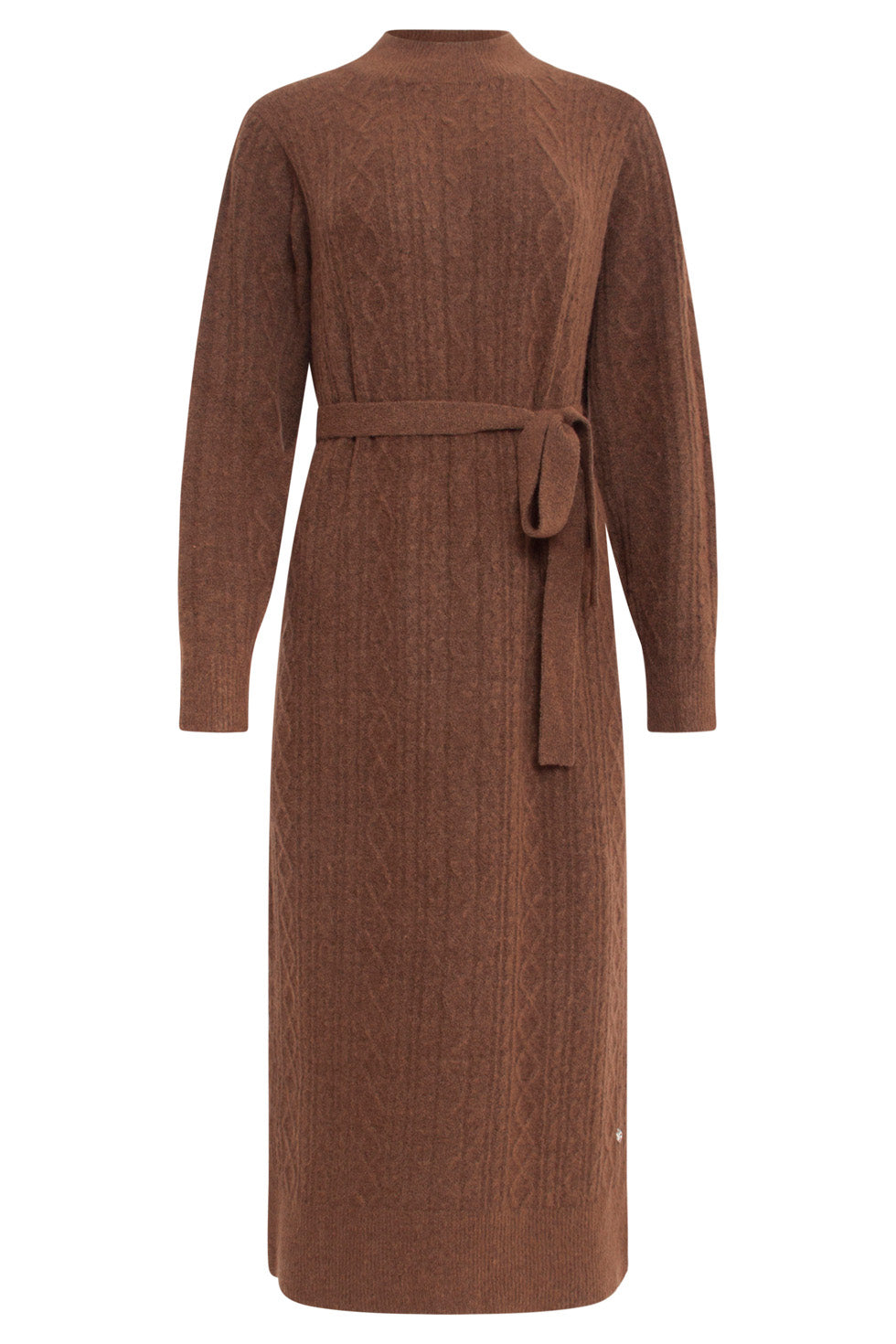 24631 E Gebreide Midi Jurk Met Kabelstructuur | Brown