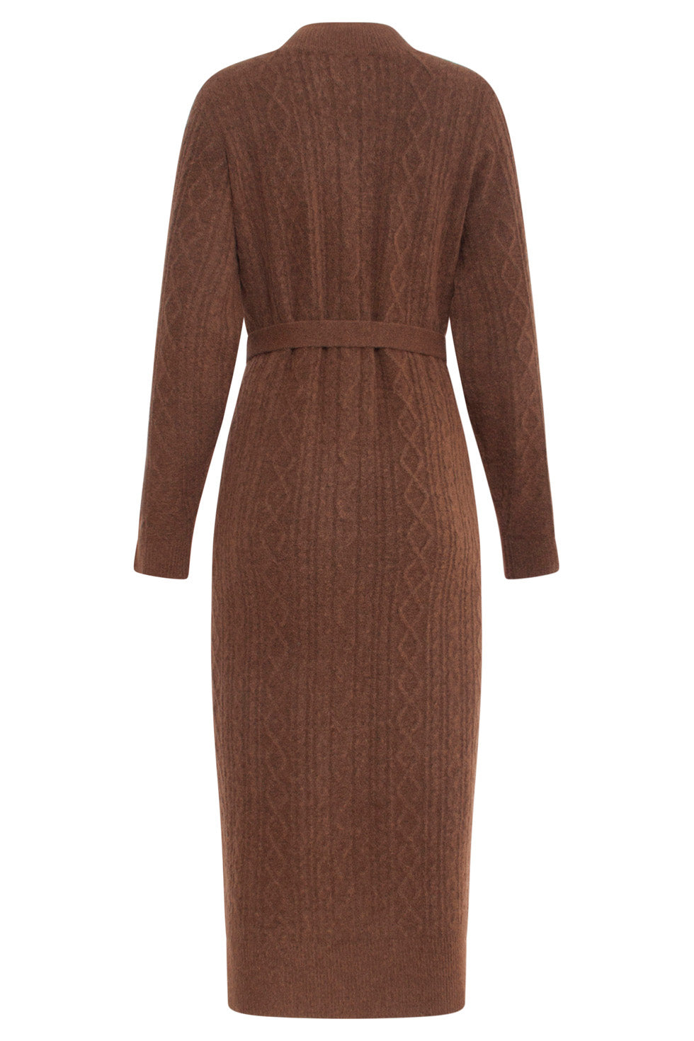 24631 E Gebreide Midi Jurk Met Kabelstructuur | Brown