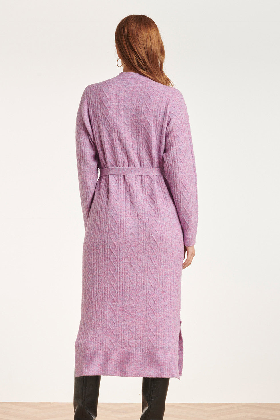 24631 Paars e Gebreide Midi Jurk Met Kabelstructuur | Lilac