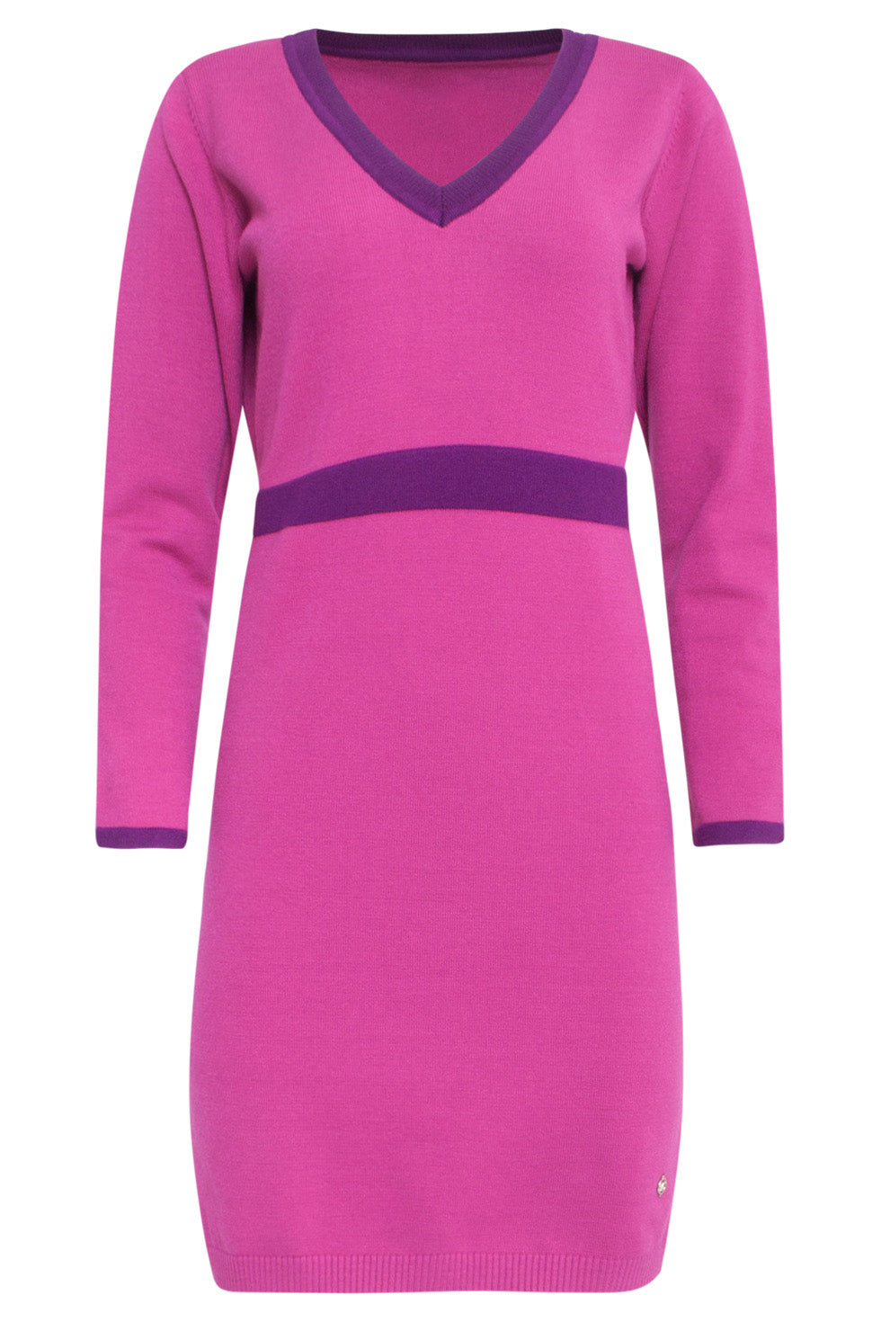 24632 Paarse Bicolor Gebreide Jurk Met V-Hals | Cerise - Purple