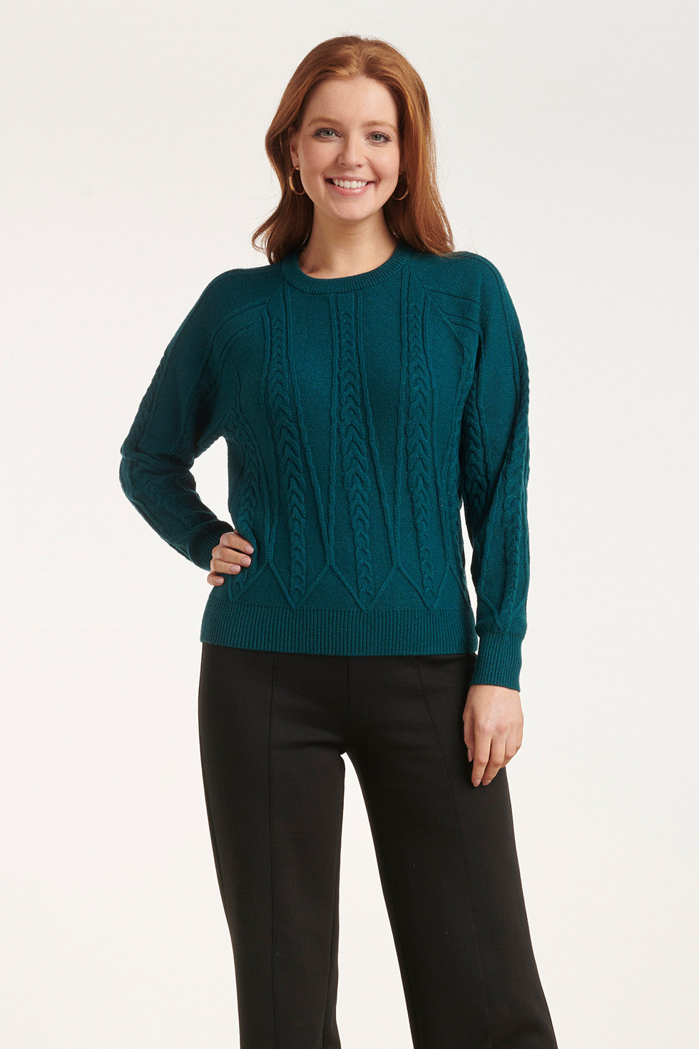 24635 Gebreide Teal Top Met Kabelstructuur | Petrol