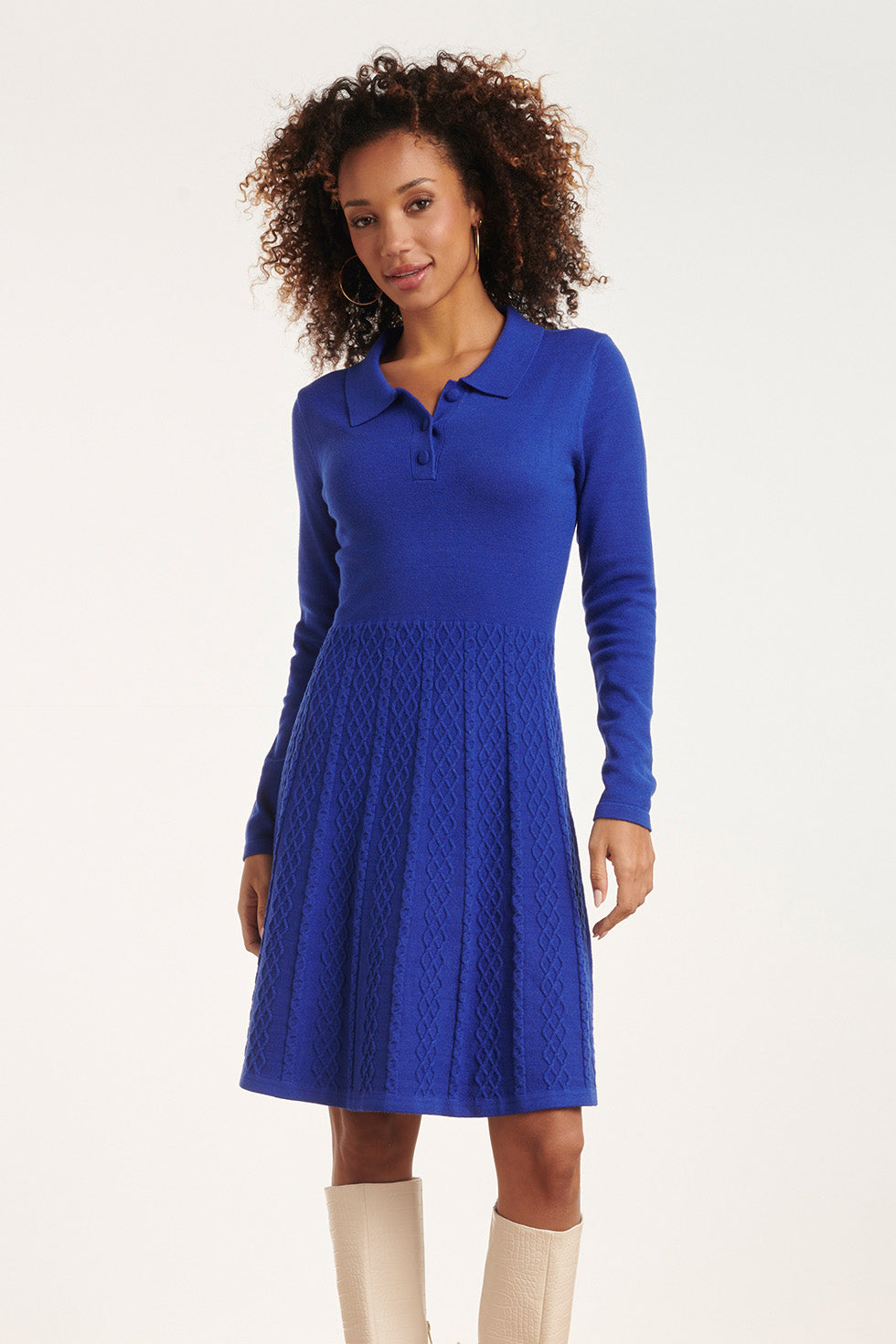 24636 Gebreide Cobalt Polo Jurk | Cobalt