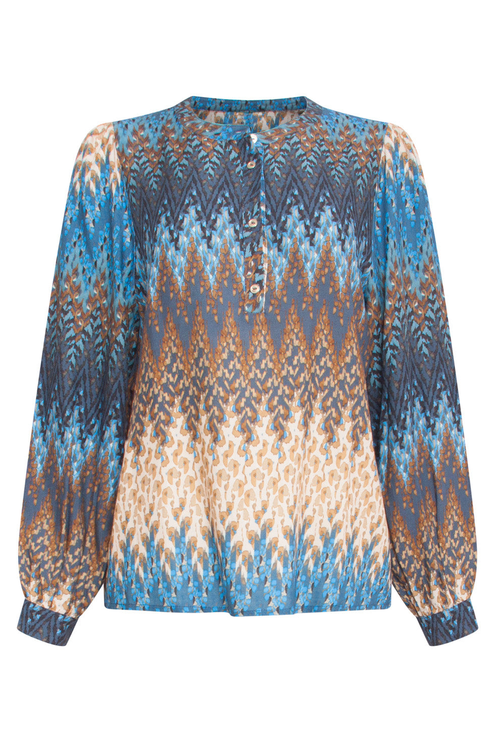 24644 Multicolour Zigzagprint Top | Blue-Sand