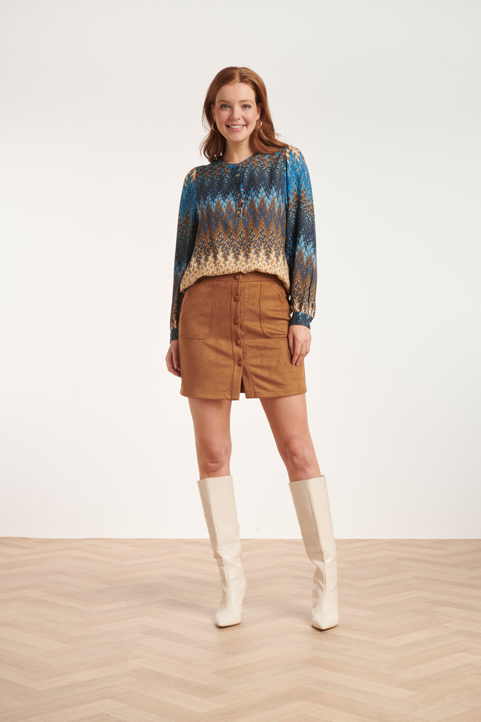 24644 Multicolour Zigzagprint Top | Blue-Sand