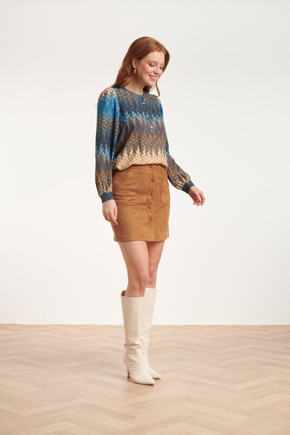 24644 Multicolour Zigzagprint Top | Blue-Sand