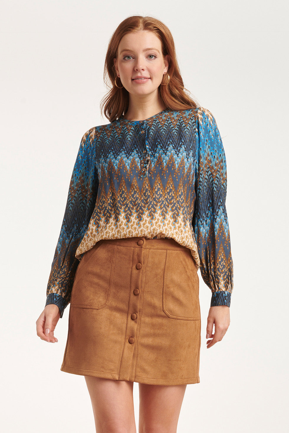 24644 Multicolour Zigzagprint Top | Blue-Sand