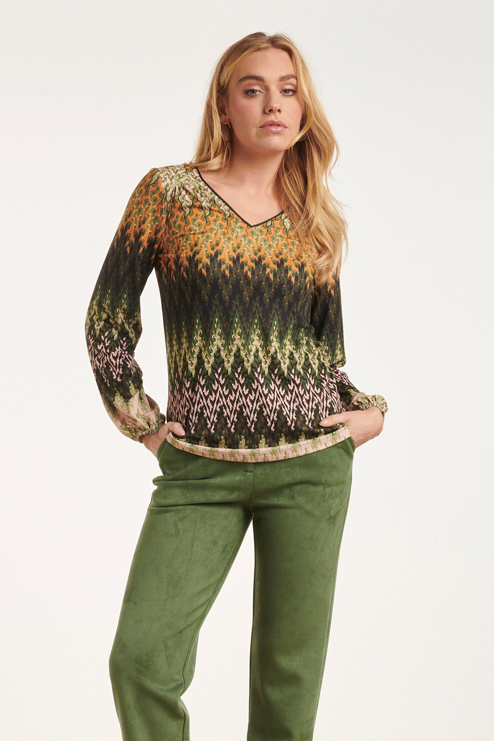 24645 Multicolour tint Zigzag Top | Green - Muticolour
