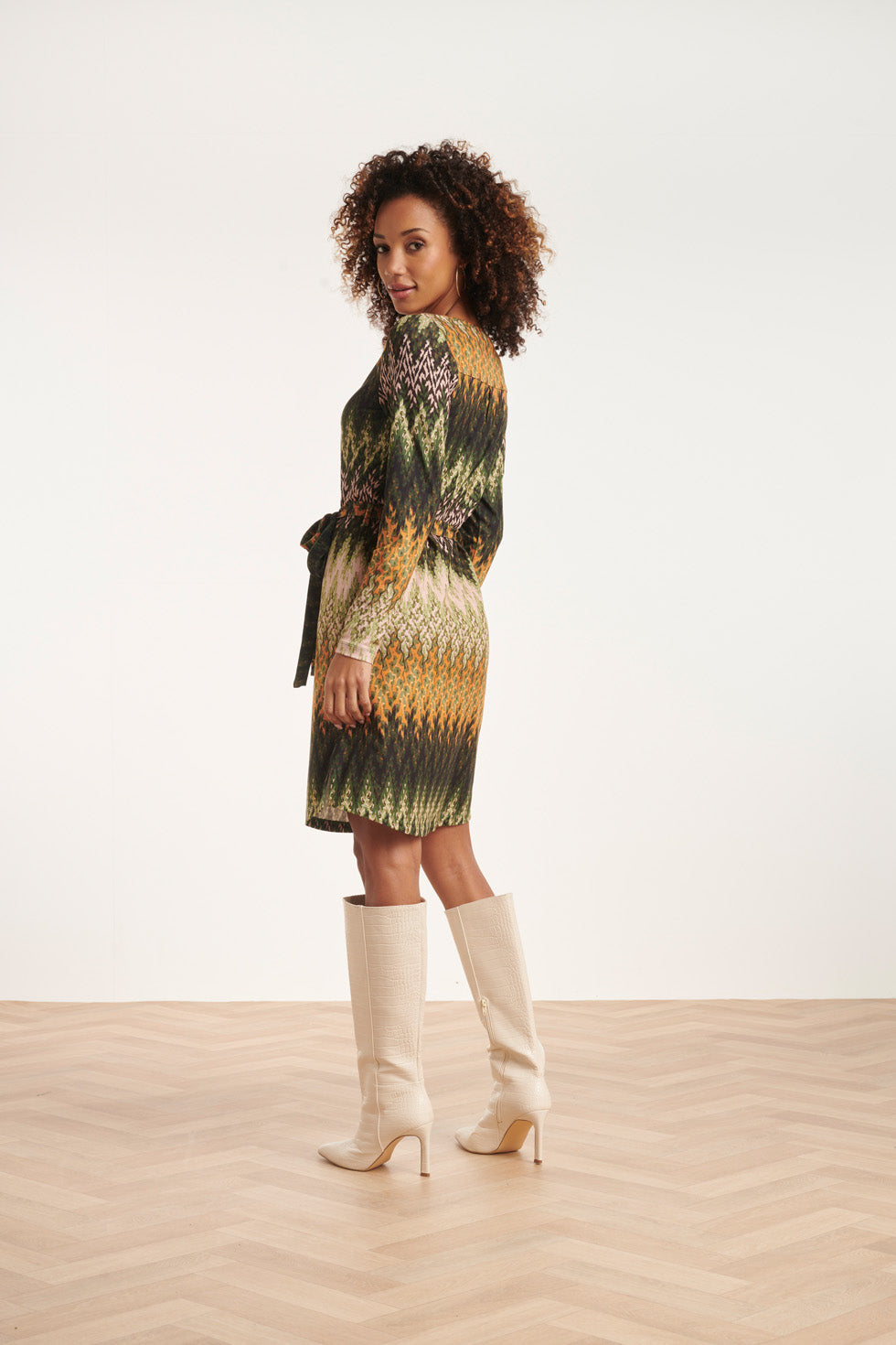 24646 Multicoloured Zigzag Jurk | Green-Multicolour