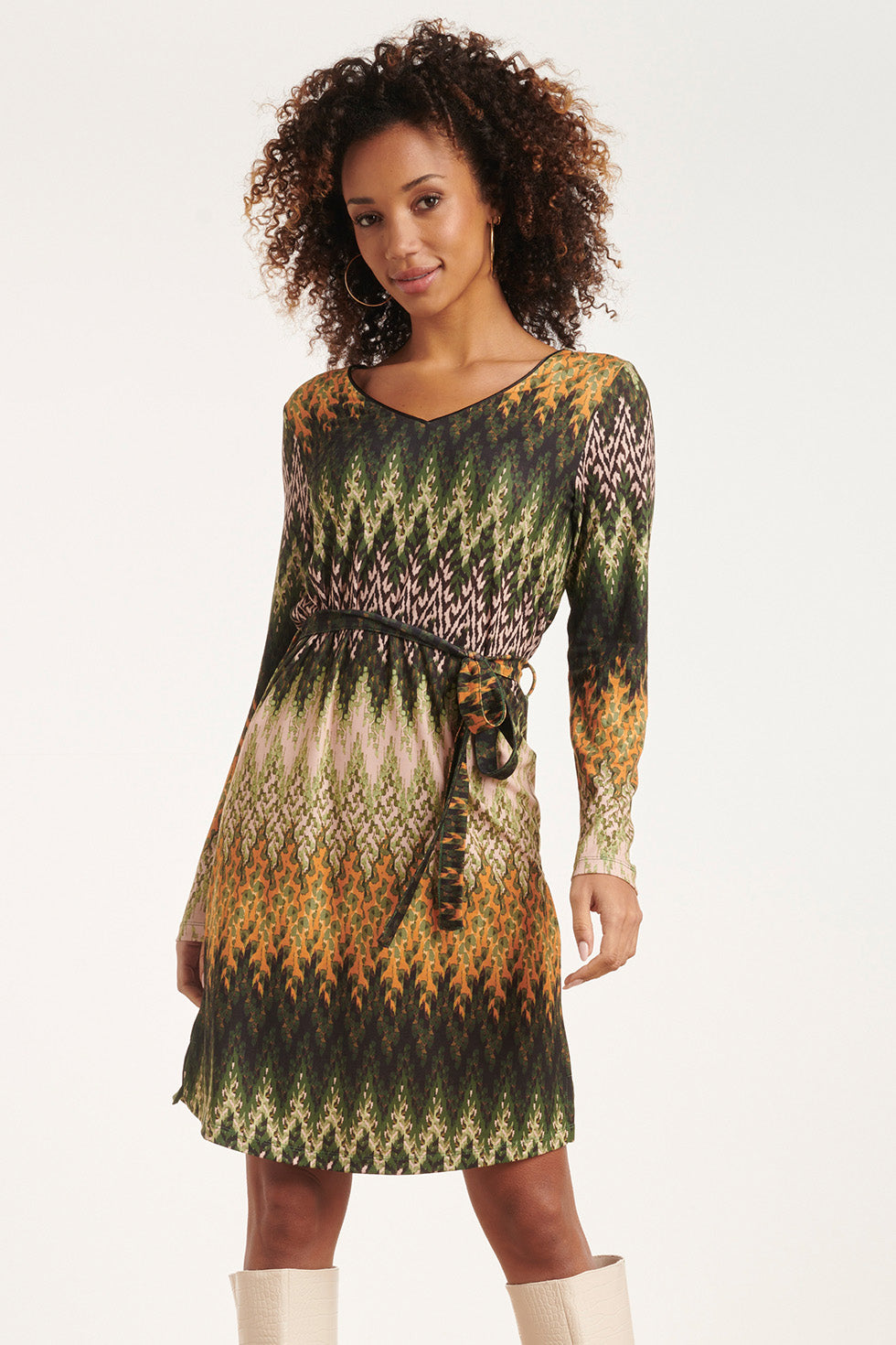 24646 Multicoloured Zigzag Jurk | Green - Muticolour