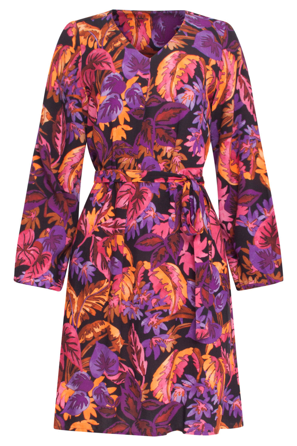 24647 Multicoloured Leaf Print Jurk | Blackwhite