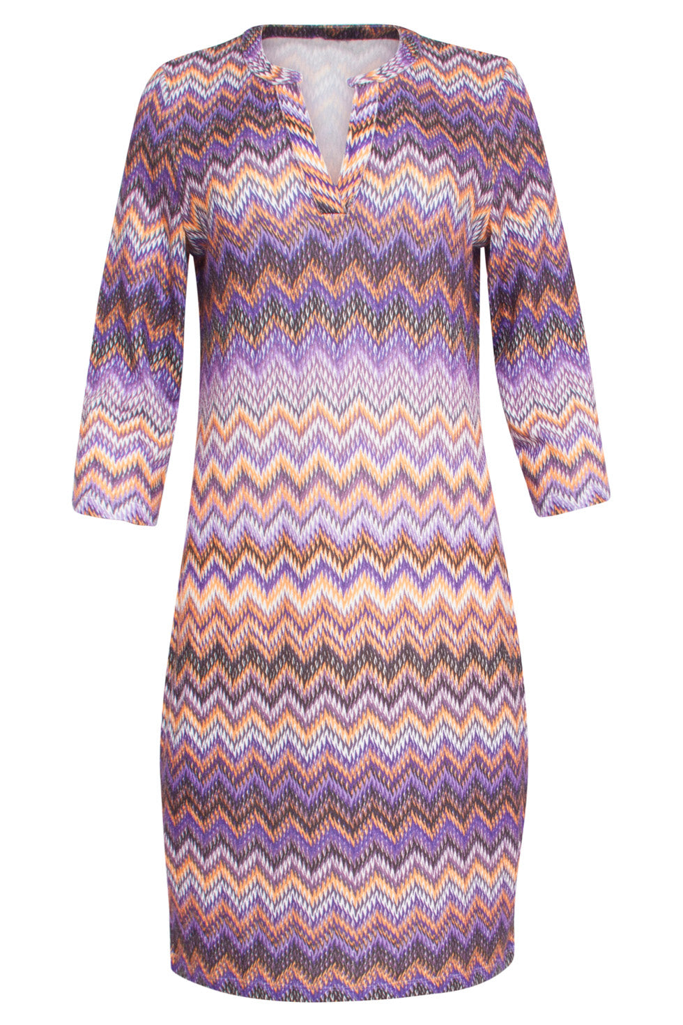 24654 Jurk Met Paarse Multicolour Zigzagprint | Purple - Muticolour
