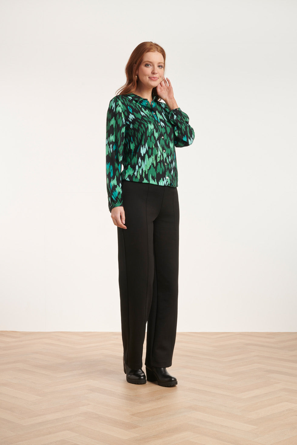 24658 Teale Animal Print Blouse | Petrol-Black