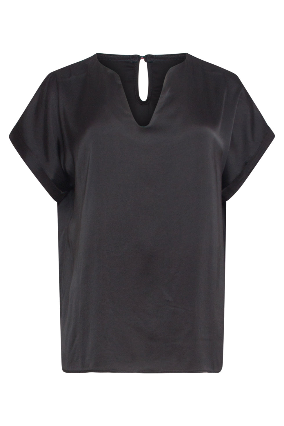 24682 Satijnen Top Met V-Hals | Black
