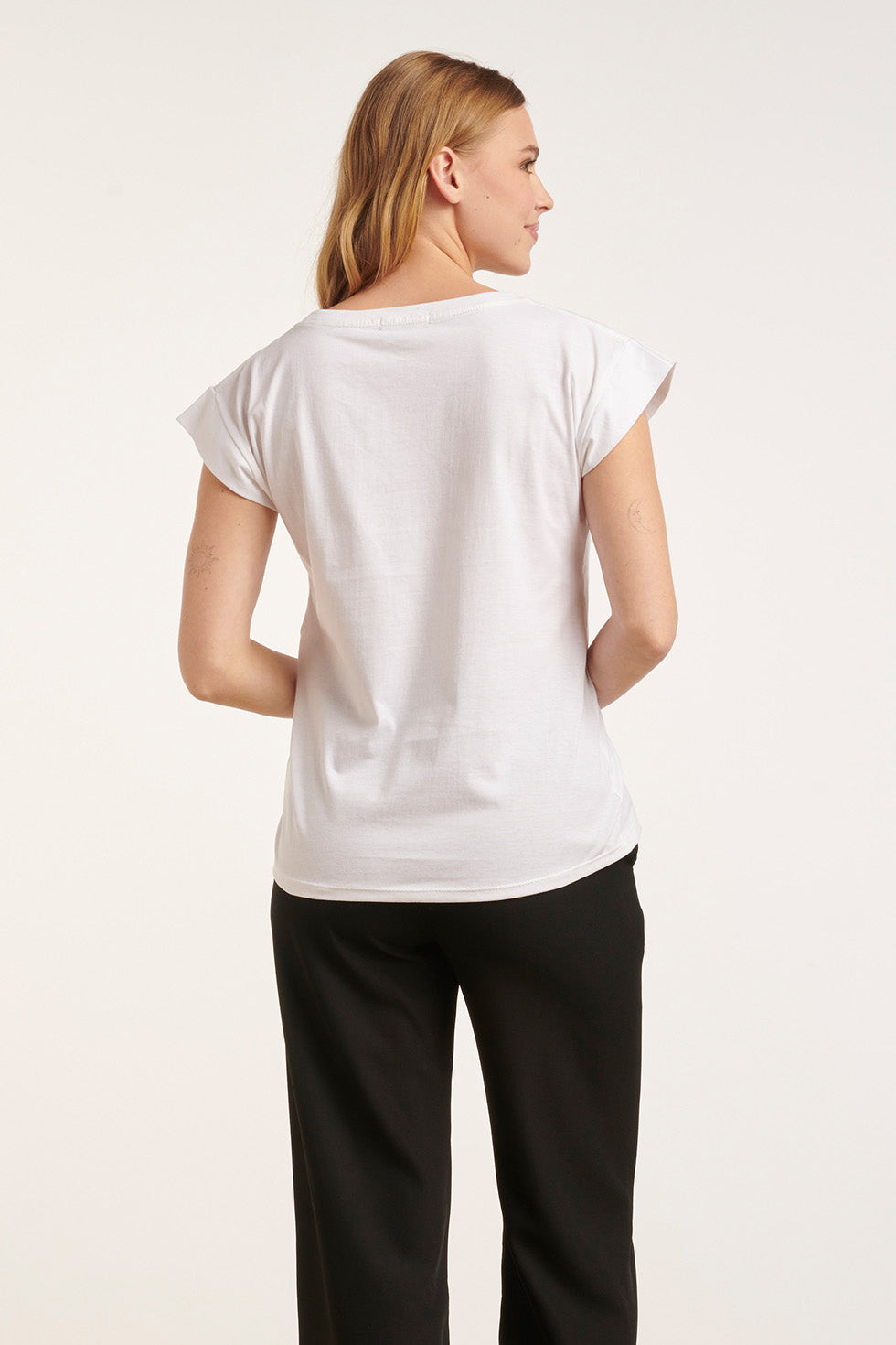 24687 Te T-Shirt Met 'Luck' Print | White-Gold