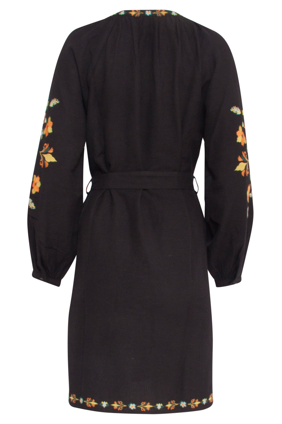 24694 E Jurk Met Bloemenborduursels | Black - Muticolour