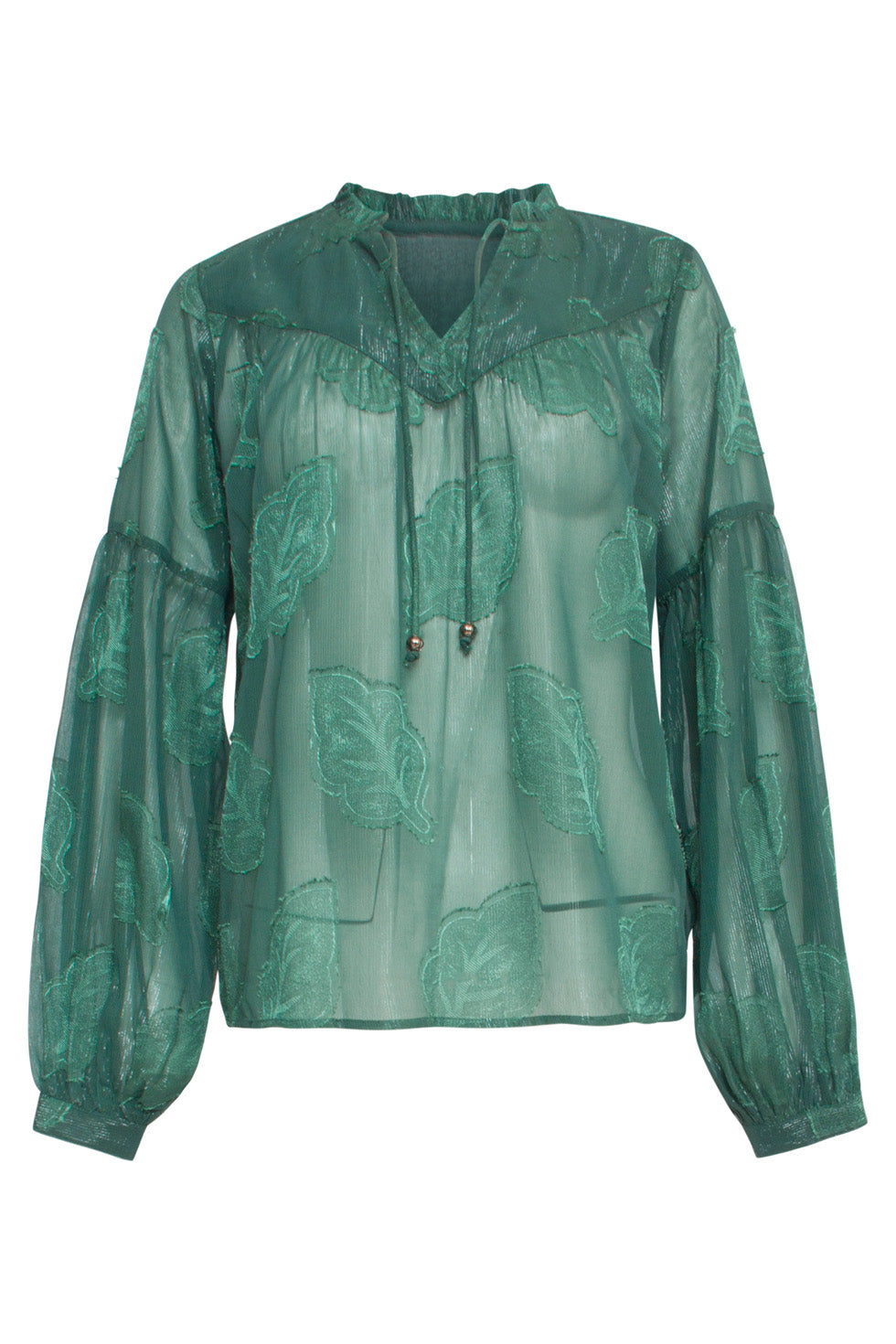 24698 Chiffon Jacquard V-Hals Top Met Bladmotief | Bottle