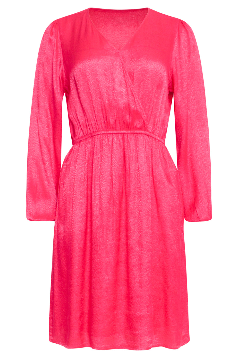 24699 Fuchsia Jacquard V-Hals Jurk Met Zebra Motief | Fuchsia
