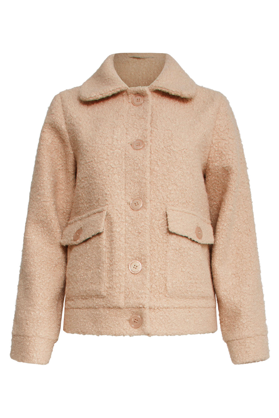 24708 Beige Korte Jas Met Grote Zakken | Sand