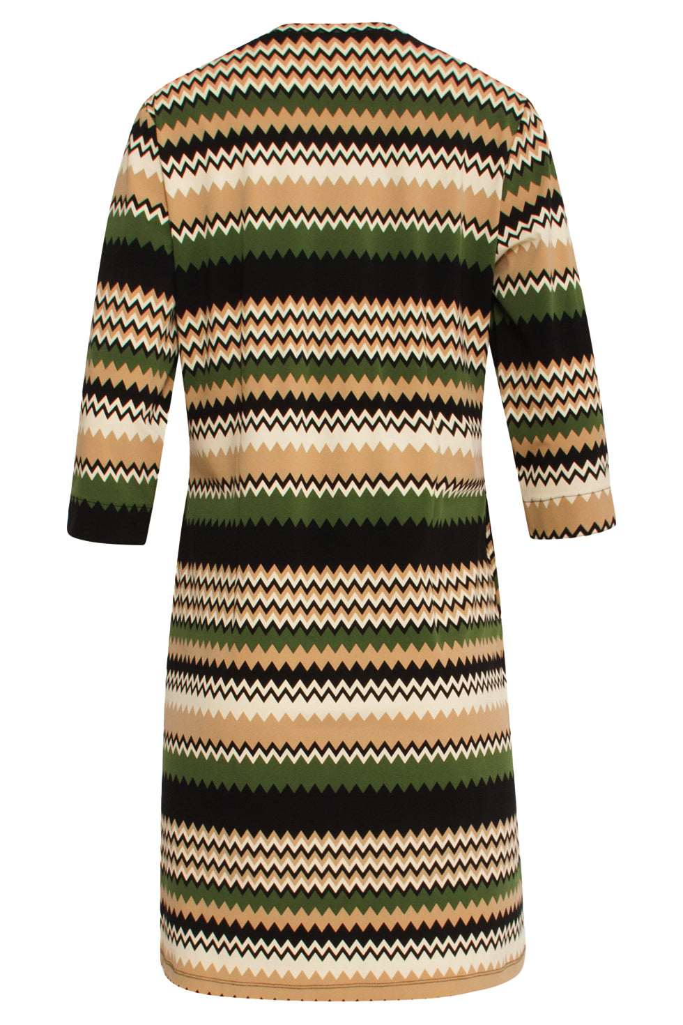 24709 Fitted Zigzag Print Travel Kwaliteit Jurk | Sand-Multicolour
