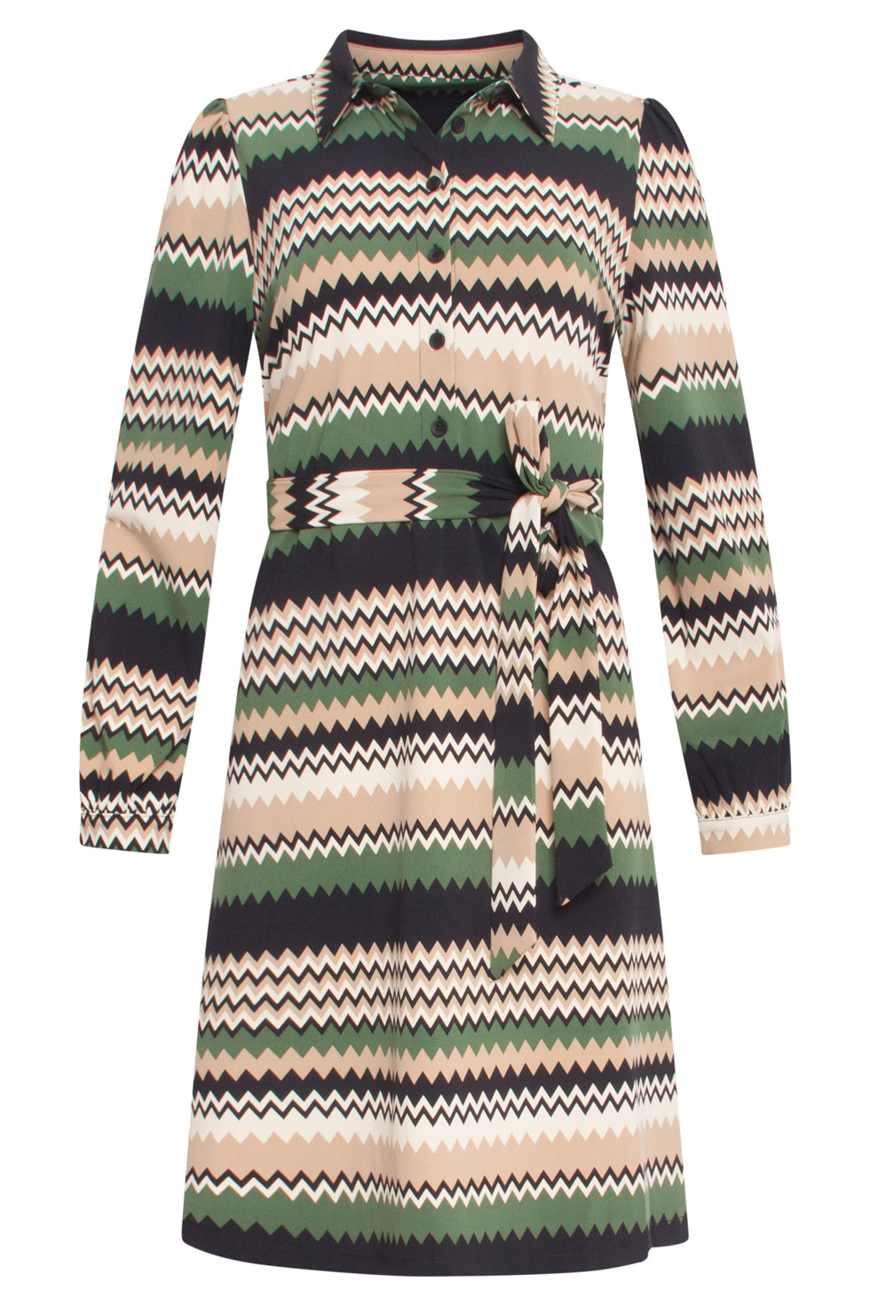 24712 Zigzag Print Travel Kwaliteit Jurk | Sand - Muticolour