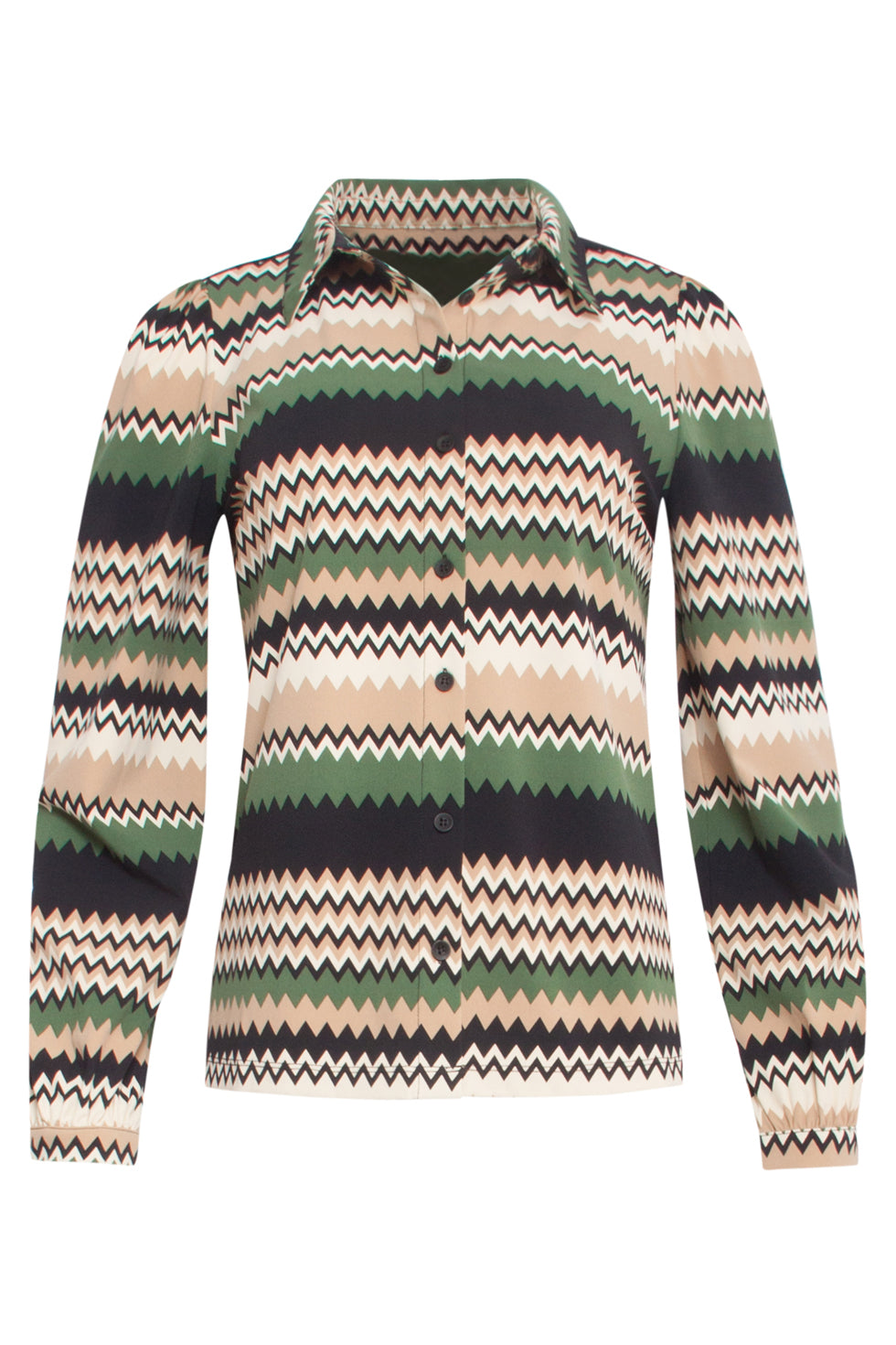 24718 Zigzag Geprinte BlouseTravel Kwaliteit | Sand - Muticolour
