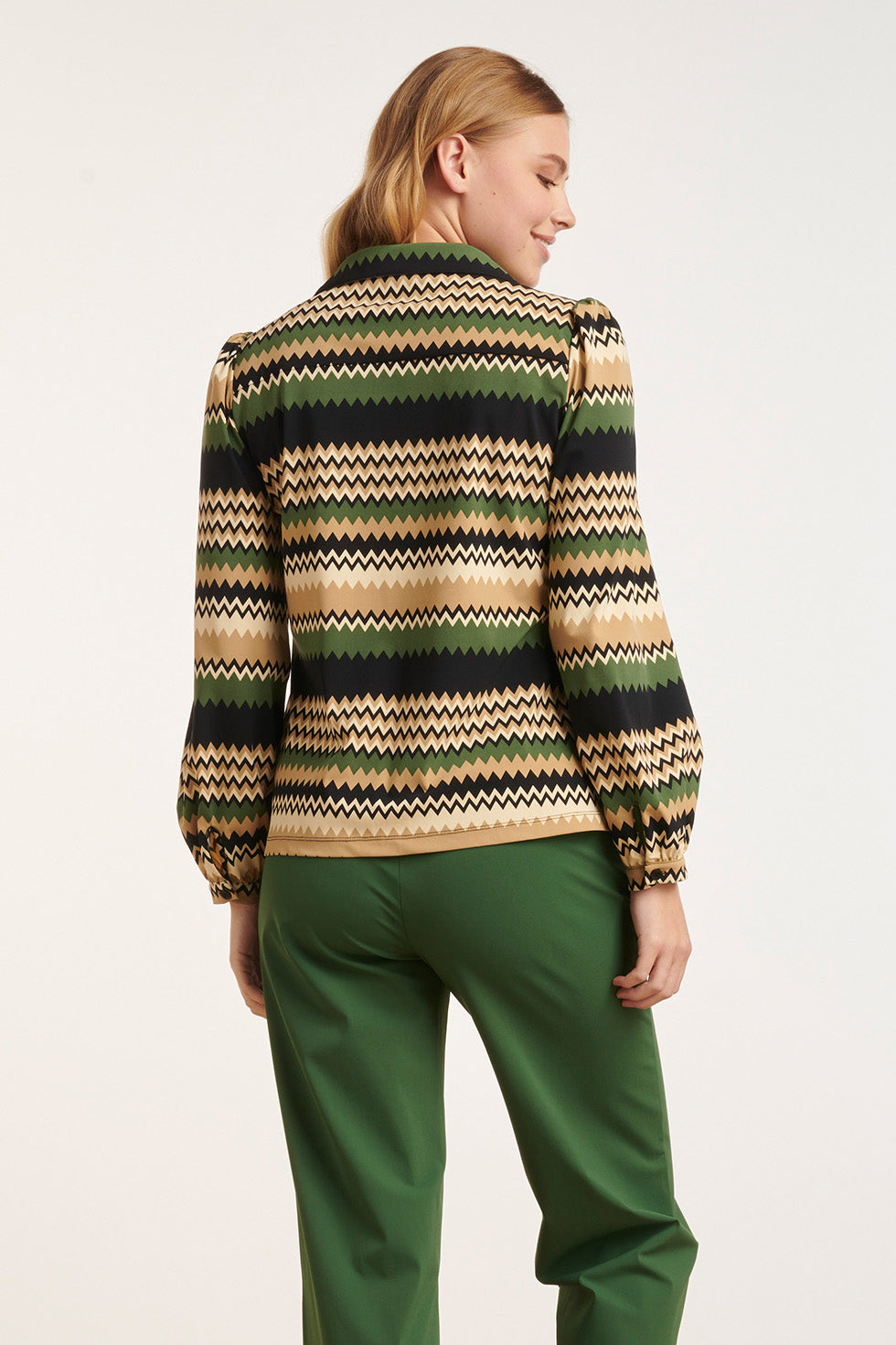24718 Zigzag Geprinte BlouseTravel Kwaliteit | Sand - Muticolour